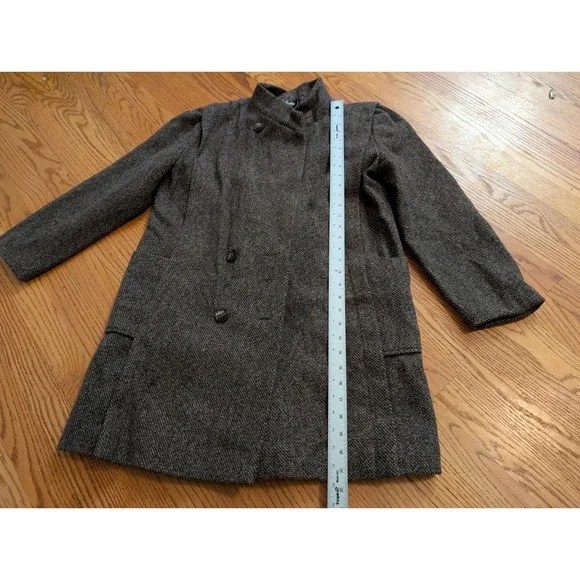 Vintage Arlette Wool Tweed Coat Made in USA Brown Herringbone Wool - Picture 10 of 10